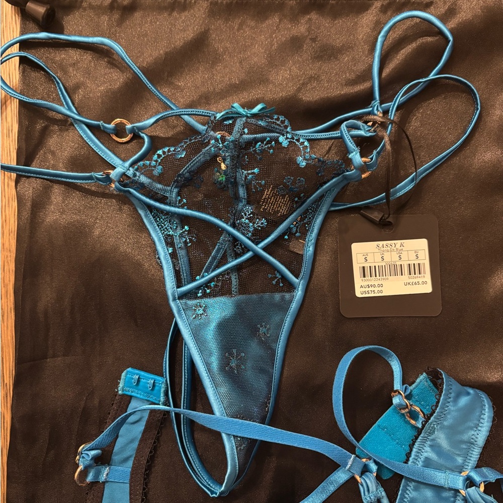Honey Birdette Sassy K 34B M S Blue Lace Bra Set - Picture 4 of 9